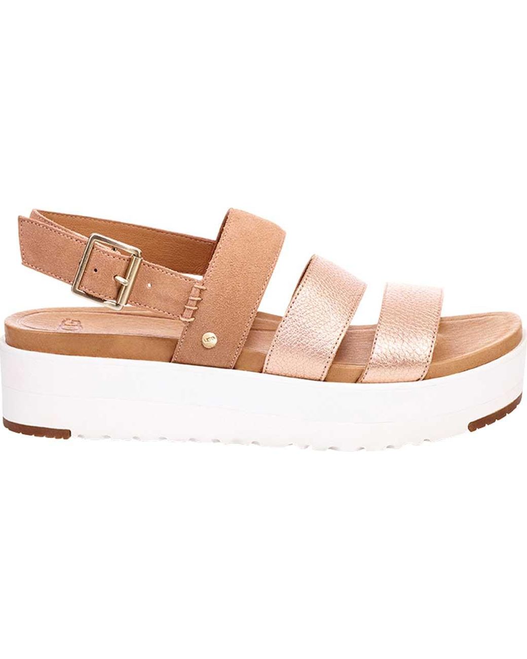 UGG Rubber Braelynn Strappy Sandal in Rose Gold Metallic Leather/Suede (Pink) - Lyst