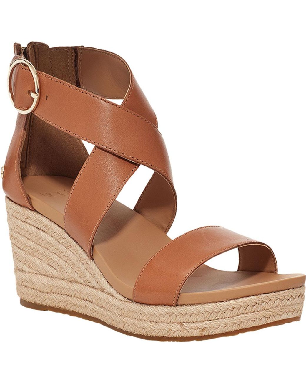 UGG Synthetic Hylda Wedge Strappy Sandal in Tan Cow Leather (Brown) - Lyst