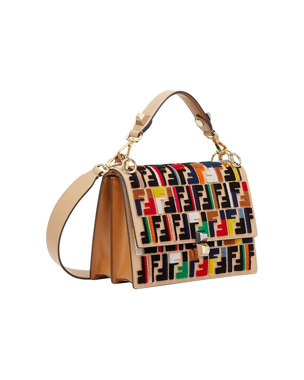 Fendi Leather Multicolor Kan I Logo Shoulder Bag | Lyst