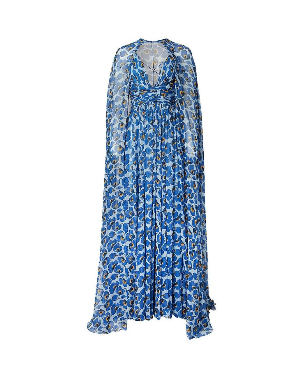 Carolina Herrera Chiffon Cape Maxi Gown in Blue | Lyst