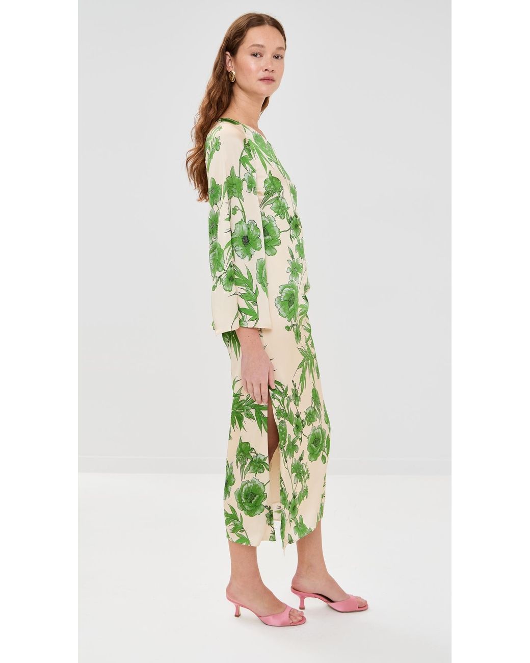 green emerald velvet dress Constance Broderie Anglaise Midi Dress