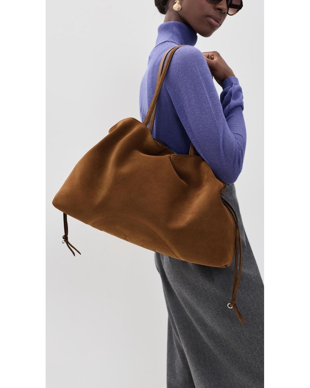 Tory Burch Brown Ella Suede Drawstring Tote