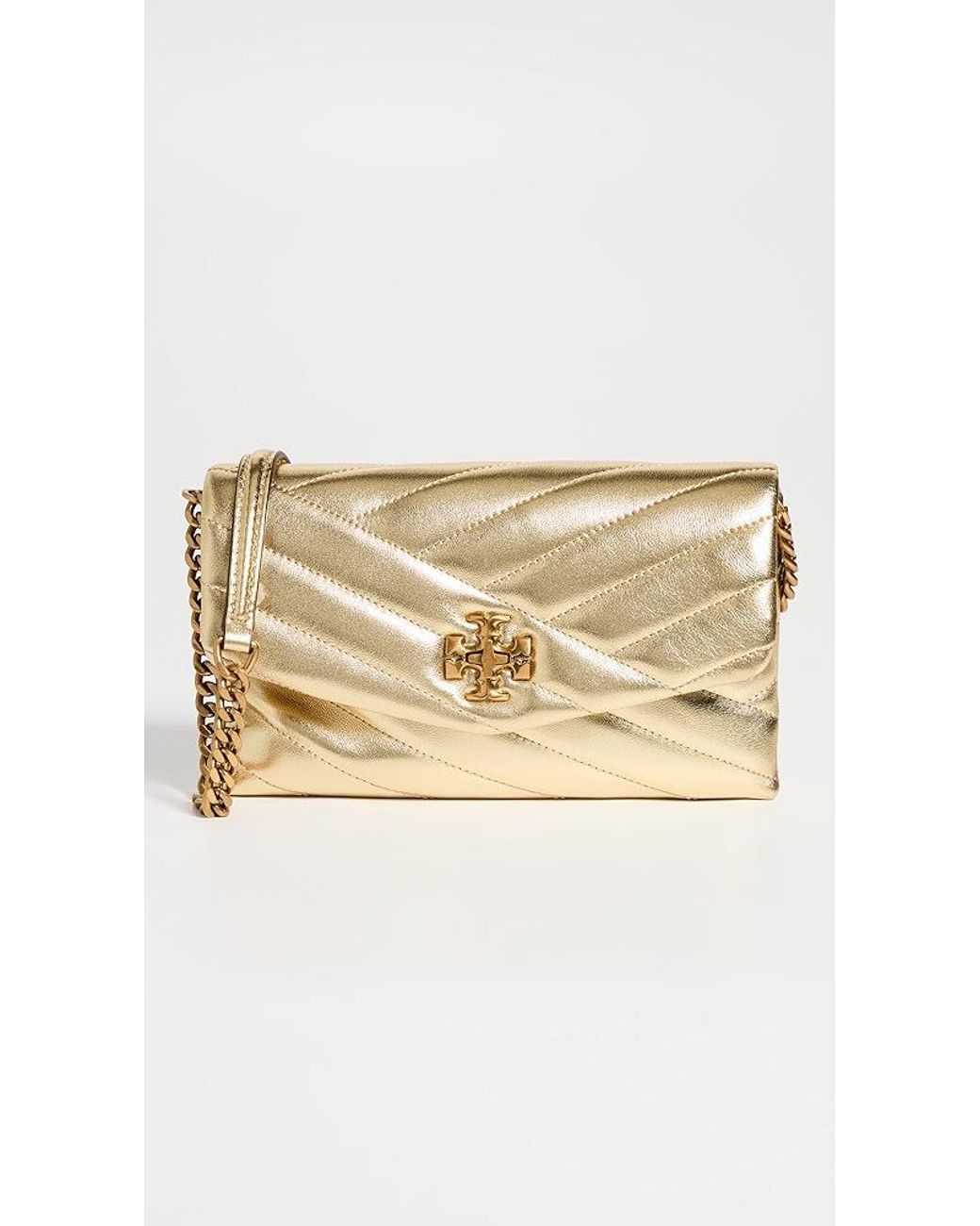 Tory Burch Kira Chevron Metallic Logo Chain Wallet in Black