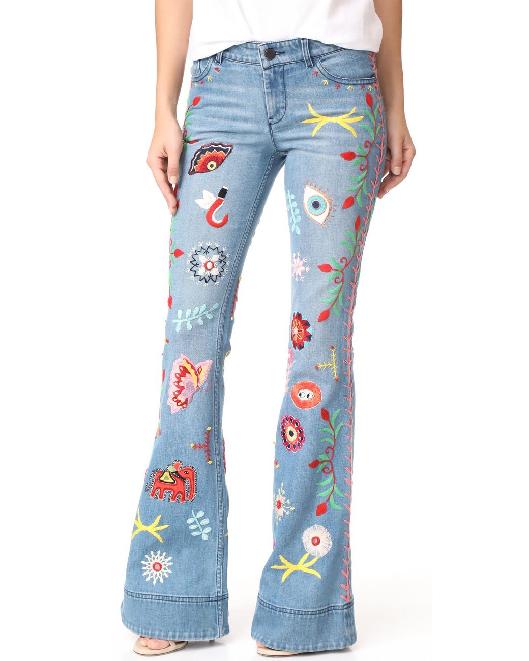 Alice + Olivia New Ryley Embroidered Low Rise Bell Jean in Blue Lyst