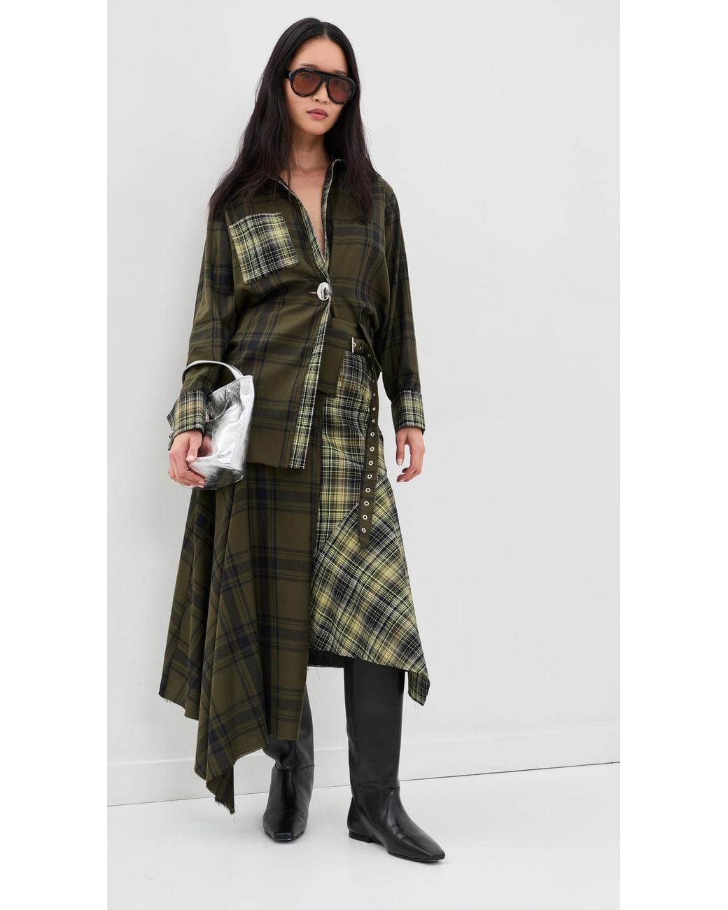 Marques'Almeida Black Plaid Overlapping Front Tailored Button Down Shirt