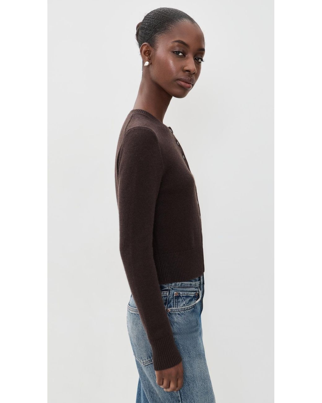 Theory Black Crew Neck Button Down Cardigan