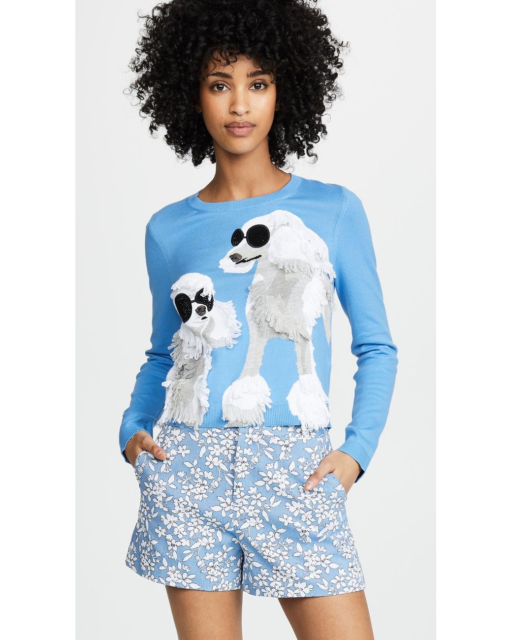 Alice + Olivia Dog Embroidered Sweater in Blue | Lyst