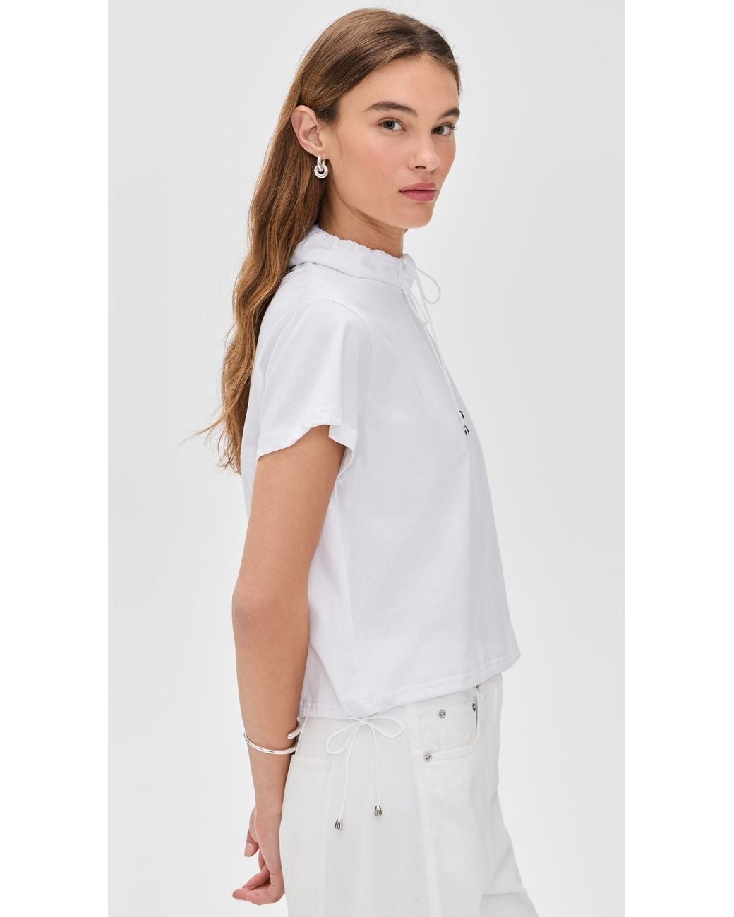 Simonett White High Neck Drawstring Tee