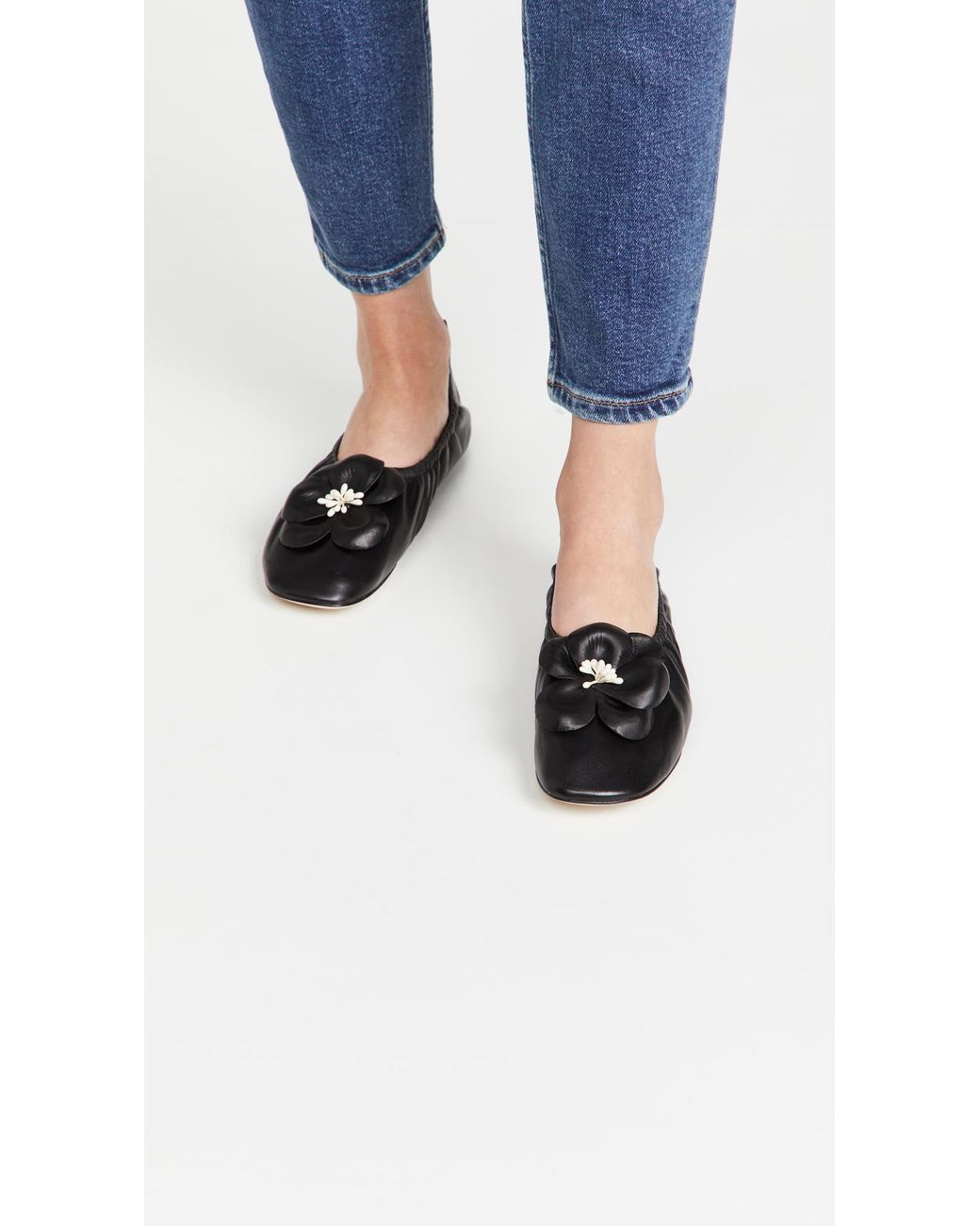 Tory Burch Flower Soft Scrunch Ballet Flats in Black | Lyst