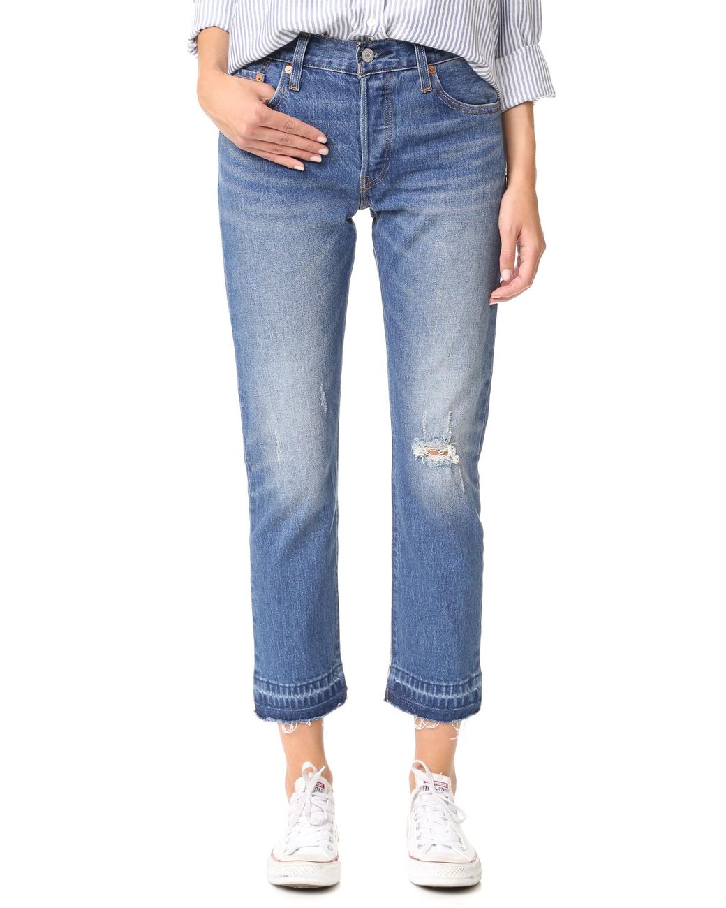Levi's 501 Frayed Hem Jeans in Blue Lyst