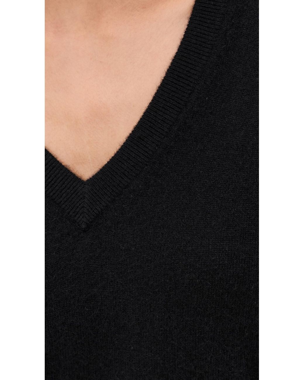 White + Warren Black Cashmere V Neck Pullover