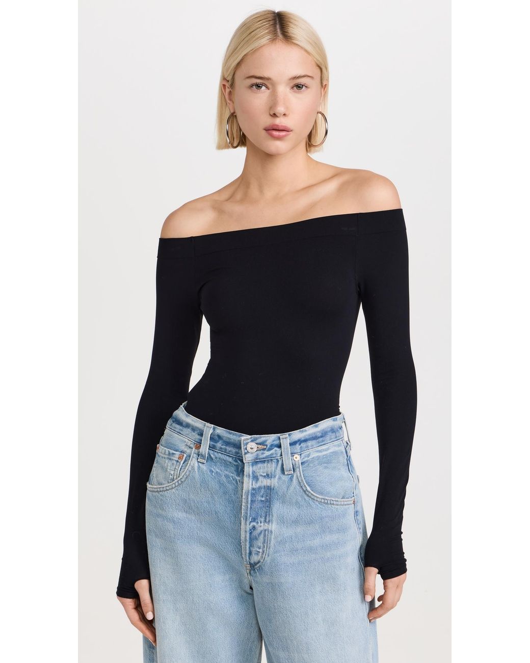 Commando Black Ballet Off-Shoulder Thong Bodysuit