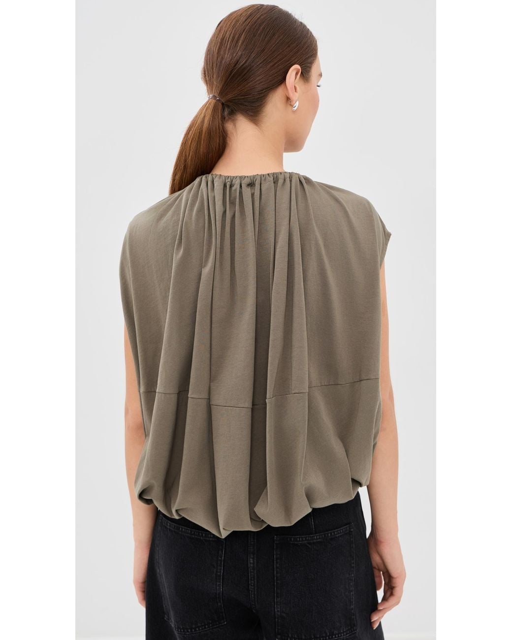 Tibi Multicolor T-Shirt Program Shirred Neck Circular Top