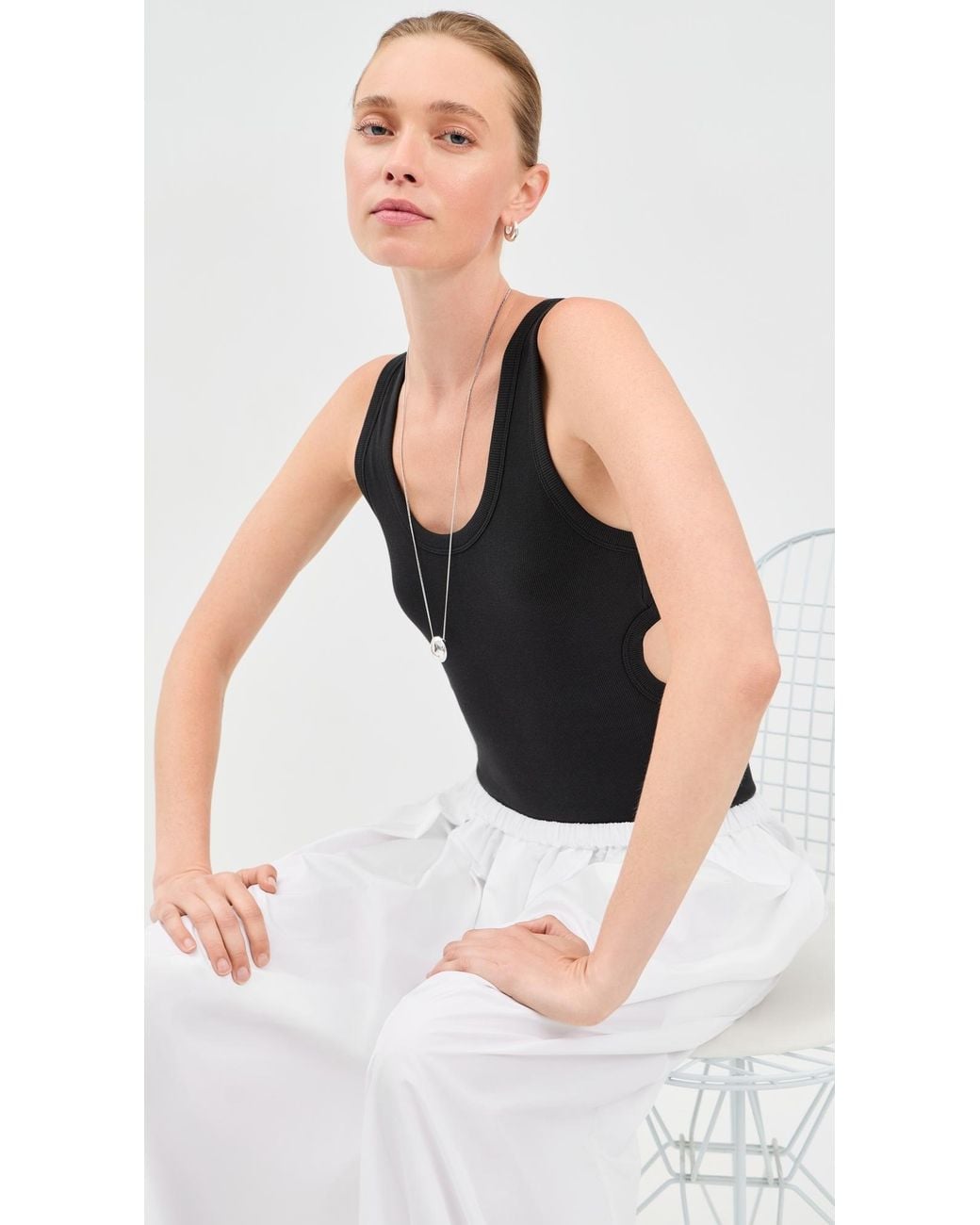 Tibi Black Ribbed T Racerback Tank