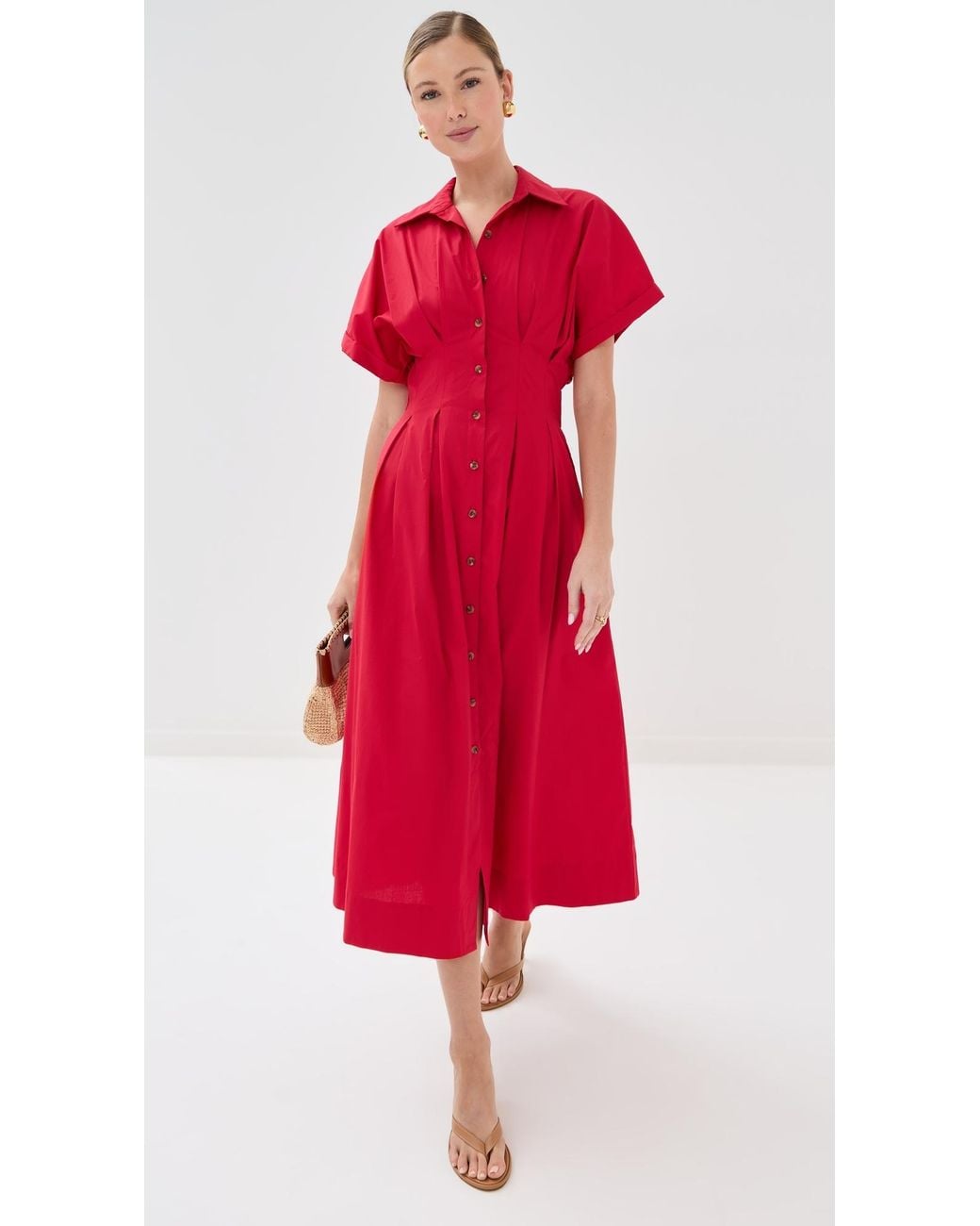 Le Bos Red Roberta Button Down Dress