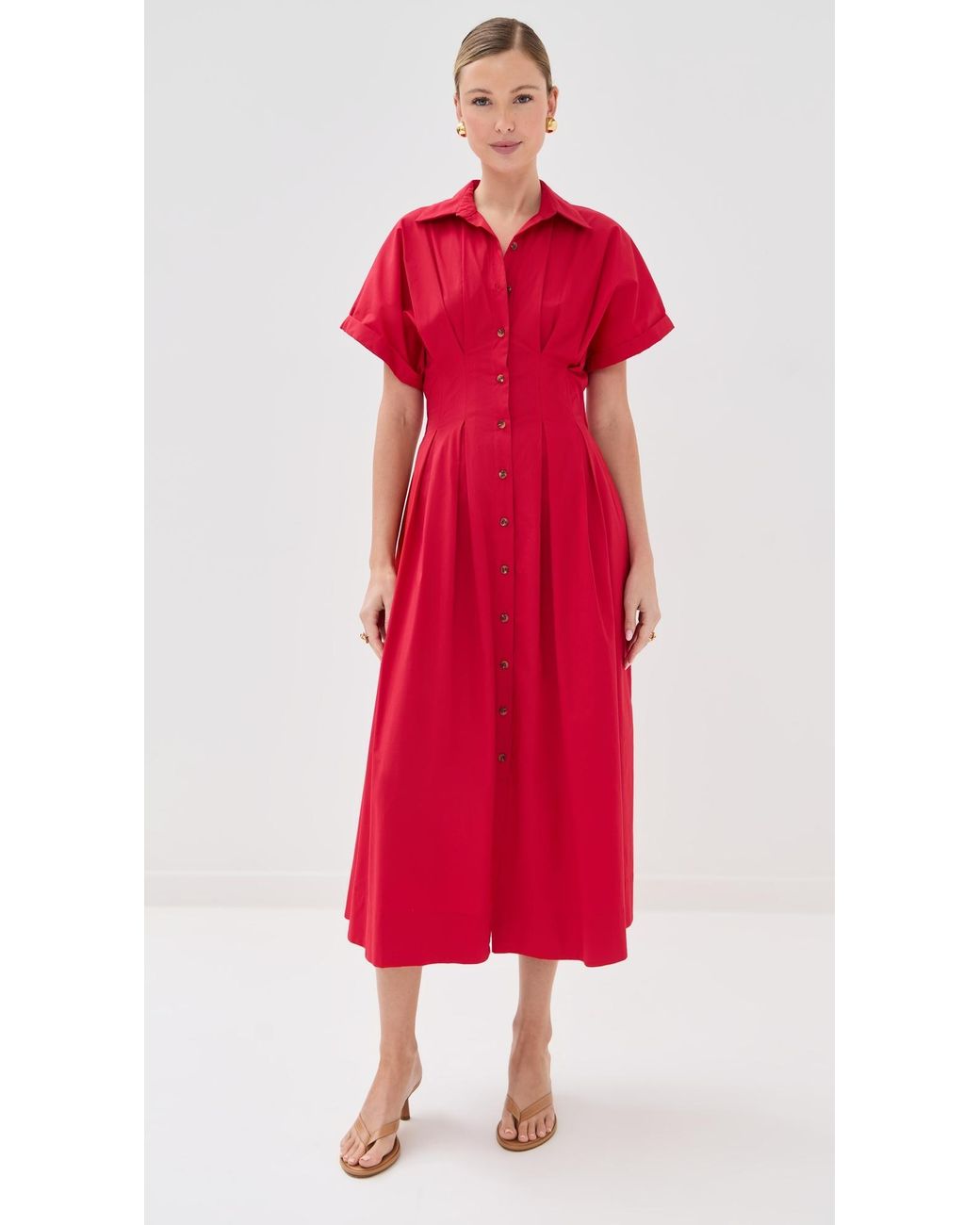 Le Bos Red Roberta Button Down Dress