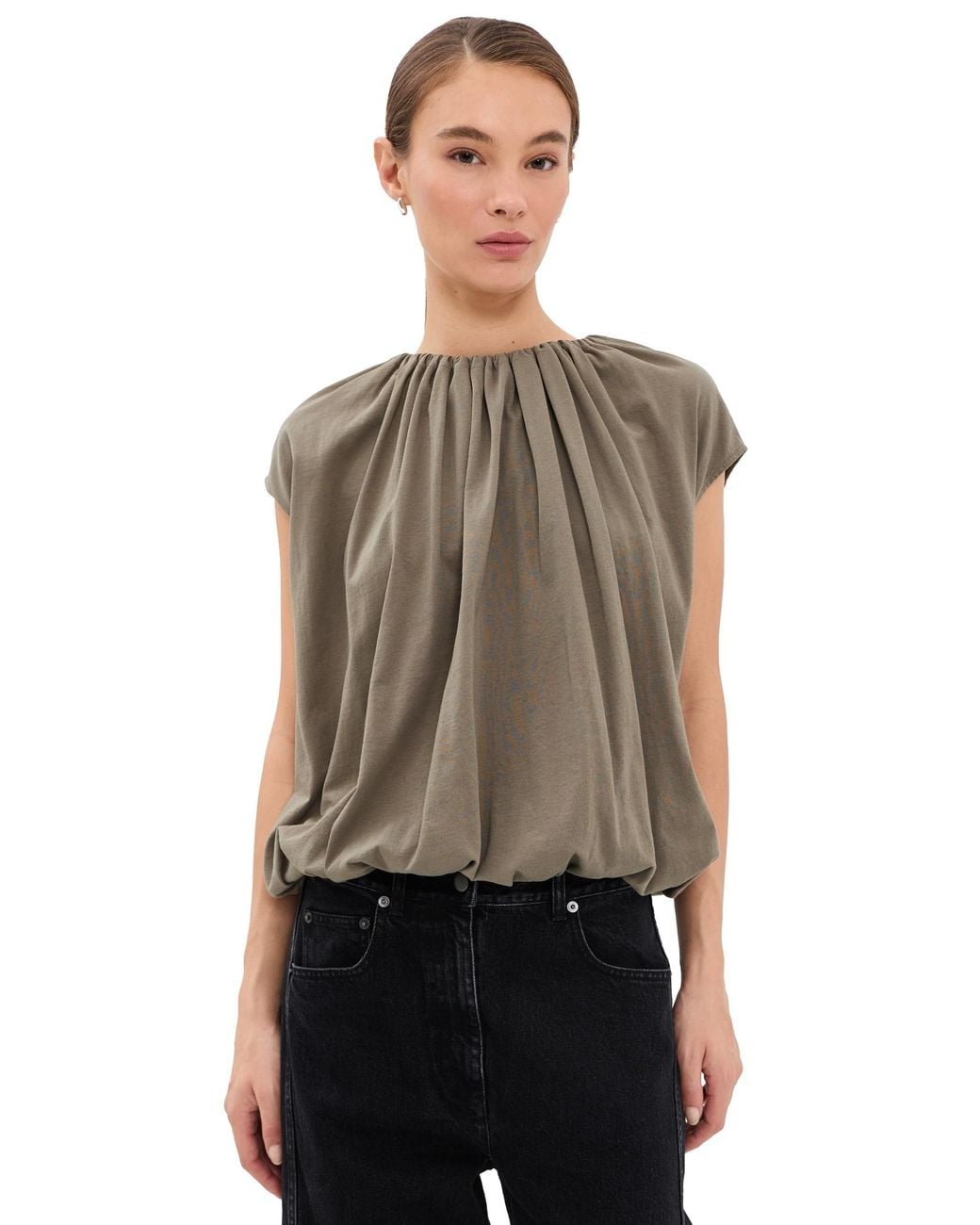 Tibi Multicolor T-Shirt Program Shirred Neck Circular Top