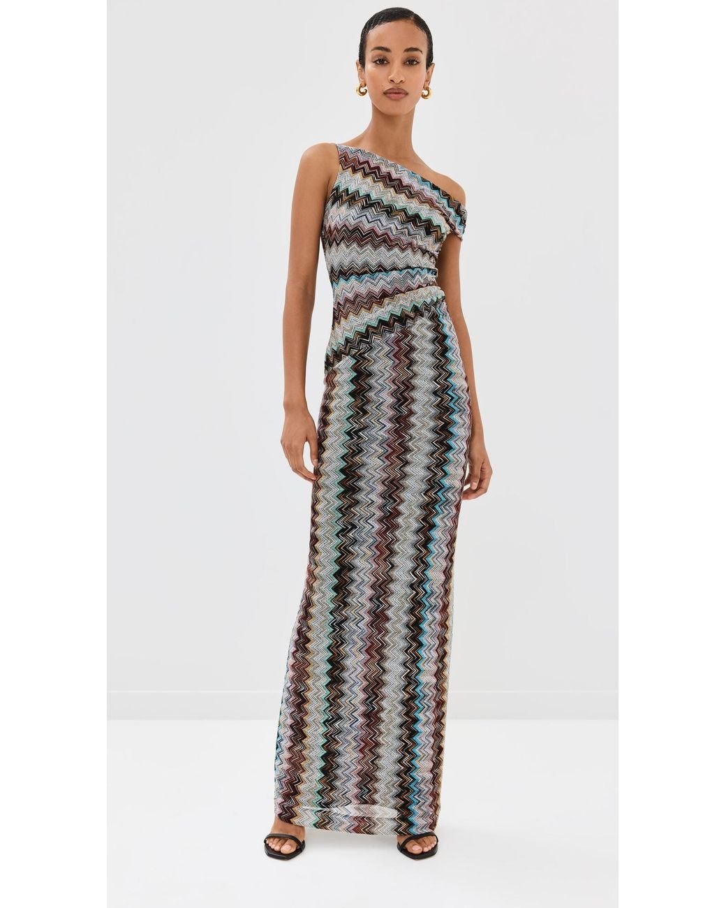 オールインワン・サロペット Missoni Black Chevron Viscose V-Neck Dress With Lame Long V-neck dress in lamé viscose