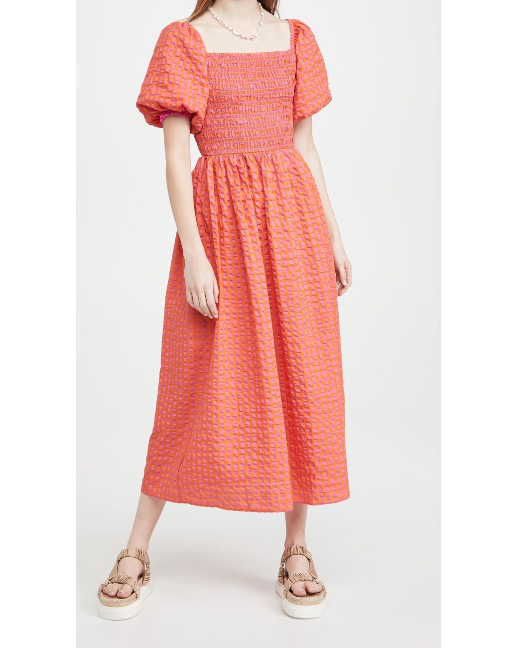 orange gingham midi dress