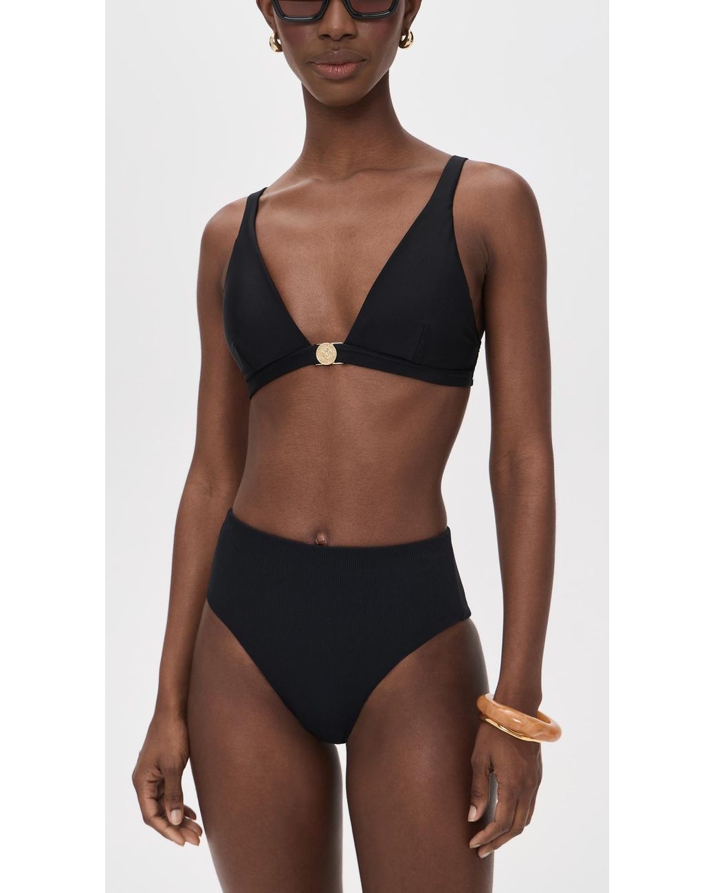 L'Agence Black Solid Lexie Bikini Top