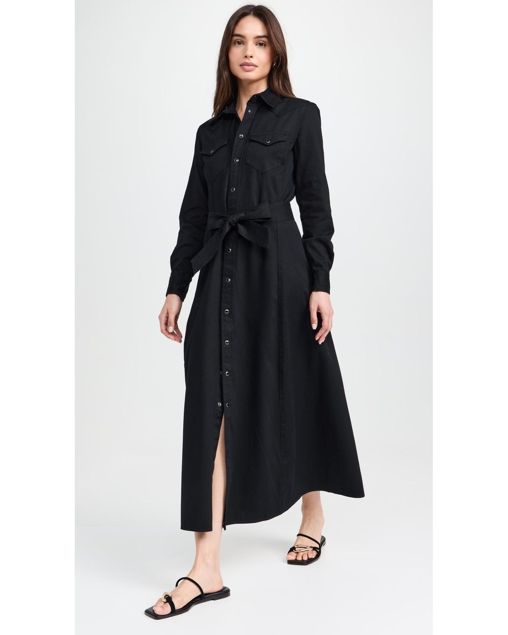 Polo Ralph Lauren Long Sleeve Day Dress in Black | Lyst