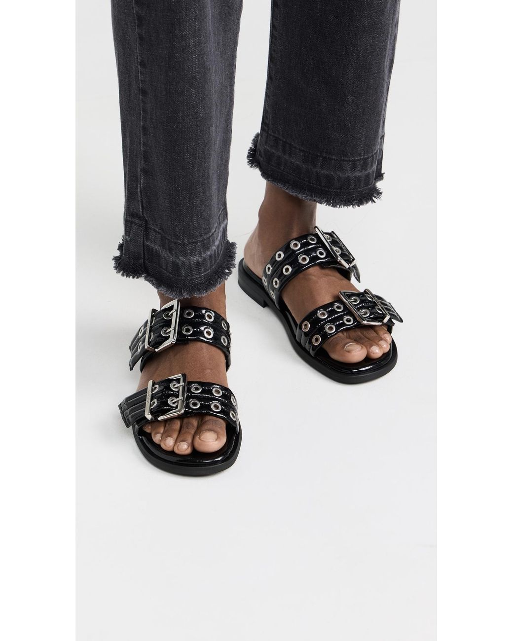 国内発送☆GANNI☆Feminine Buckle Two Strap Sandal Naplack/BL ganni-Black-Feminine-Buckle-
