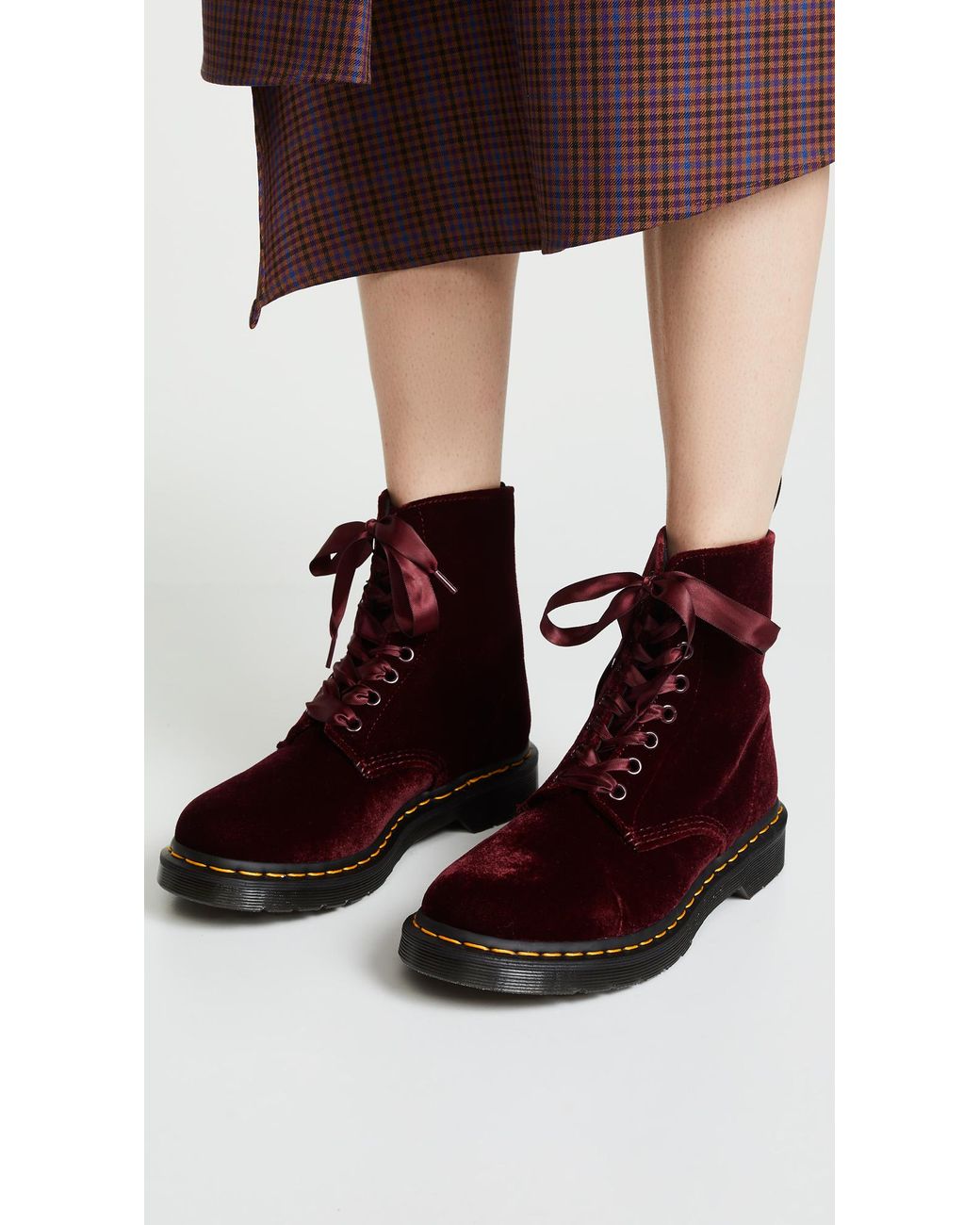 Dr. Martens 1460 Pascal Velvet 8 Eye Boots in Cherry Red (Red) | Lyst