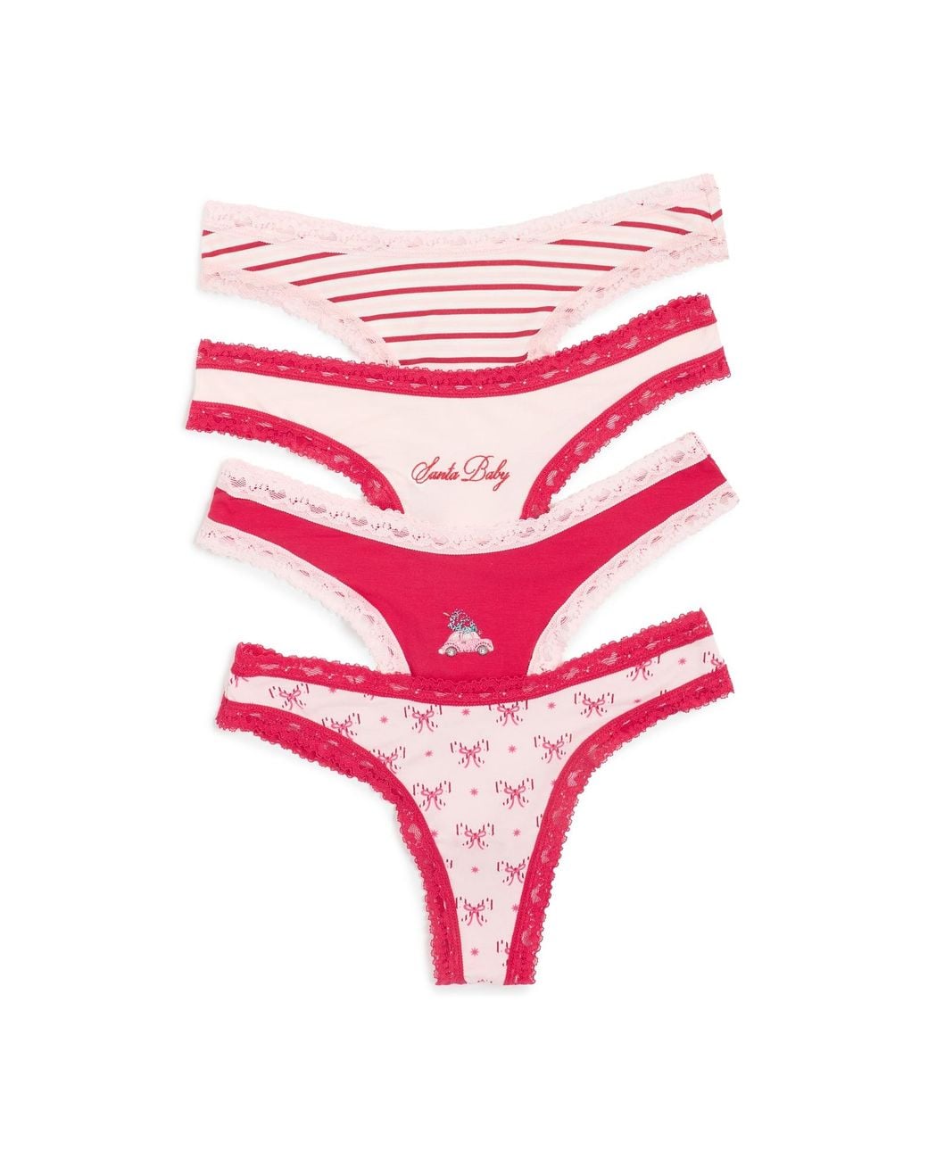 Stripe & Stare Pink Thong 4 Pack