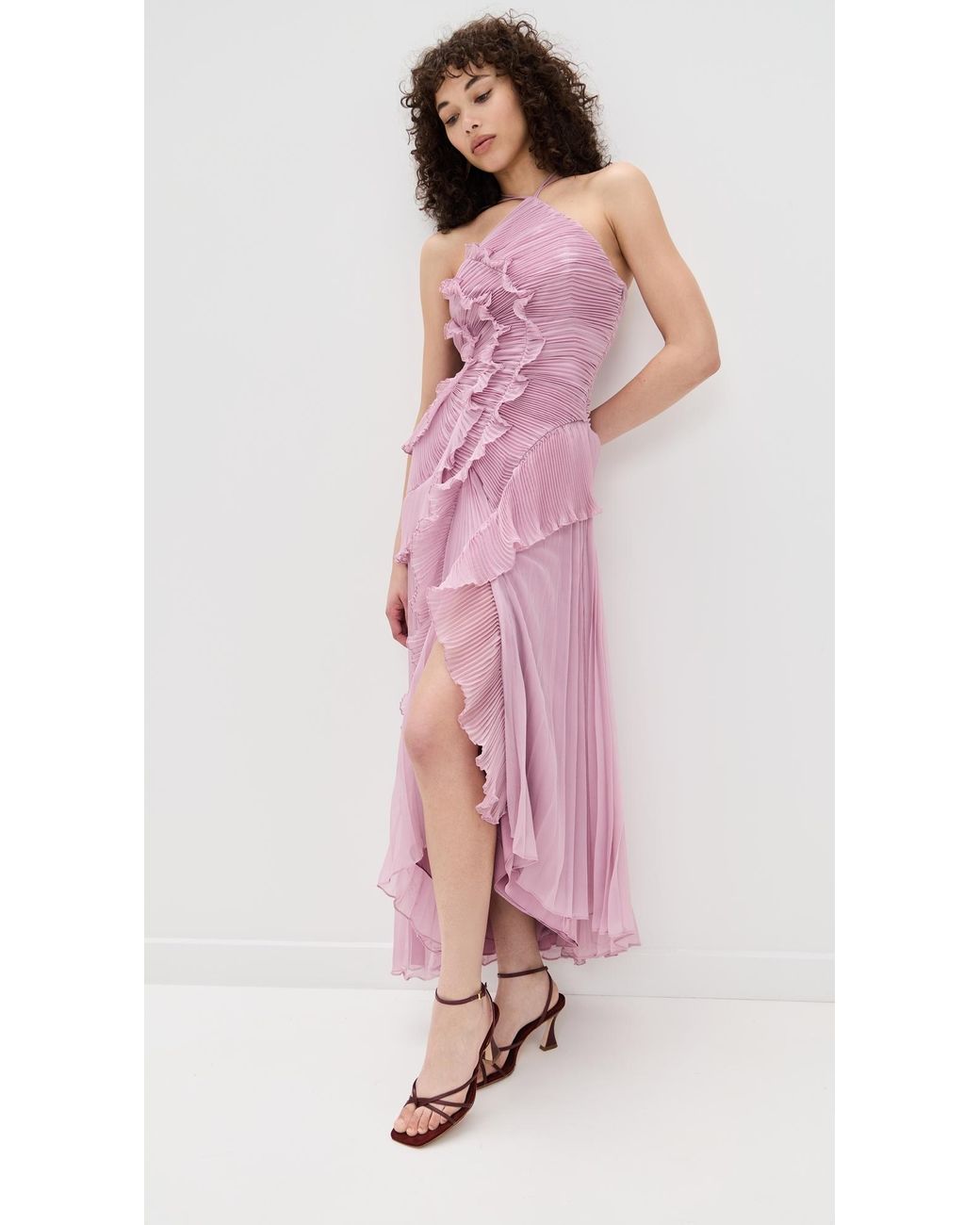 AMUR Lorelie Halter Gown in Pink | Lyst