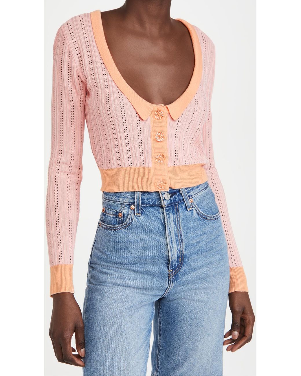 For Love & Lemons Synthetic Phoebe Pointelle Cardigan in Blue - Lyst