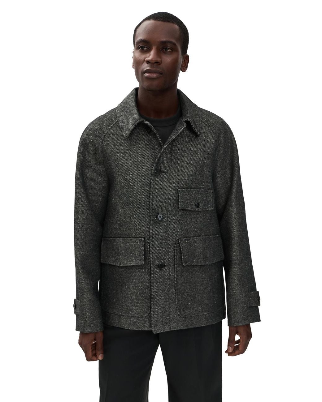 KNICKERBOCKER Black Mill Shetland Wool & Linen Coat for men