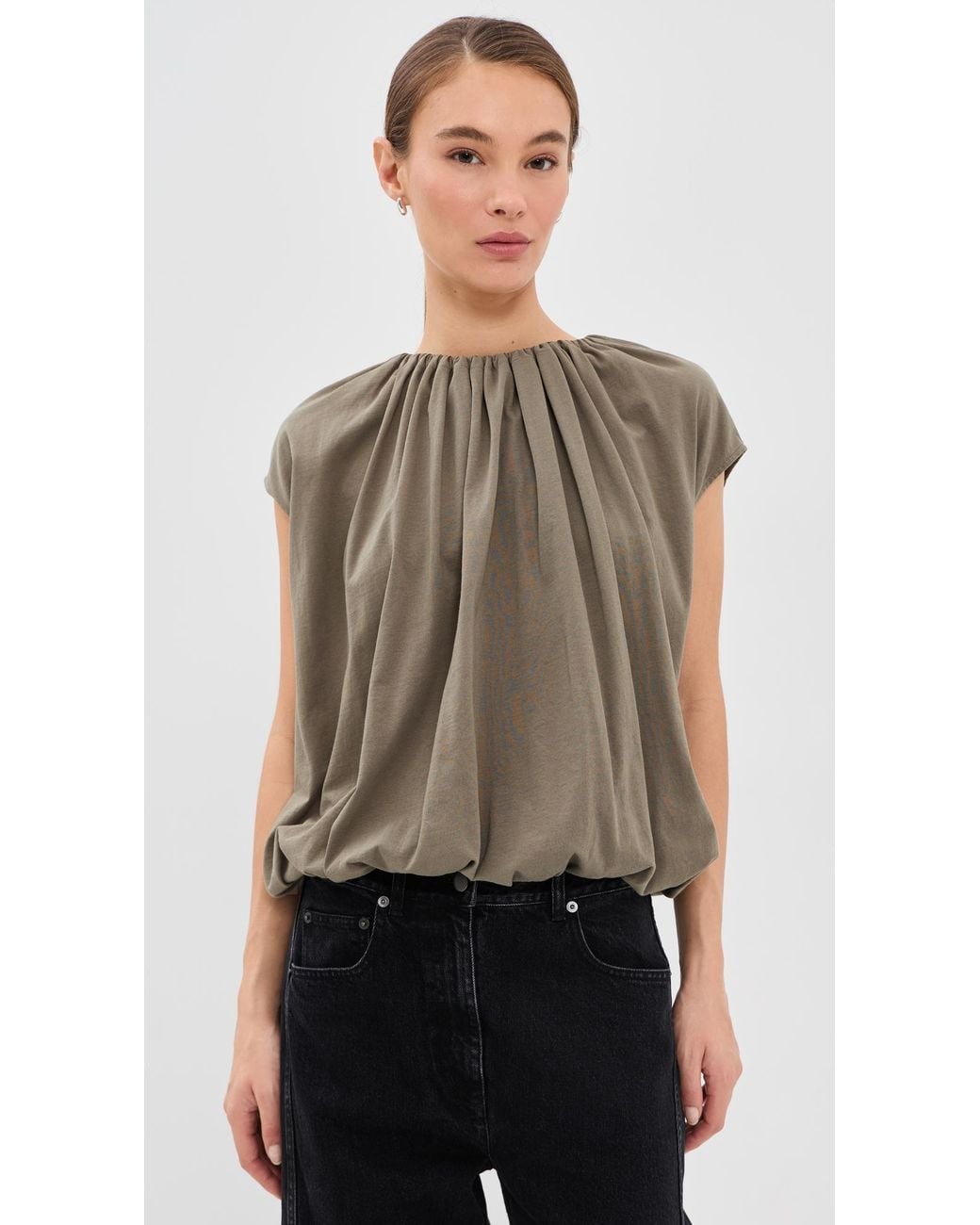 Tibi Multicolor T-Shirt Program Shirred Neck Circular Top