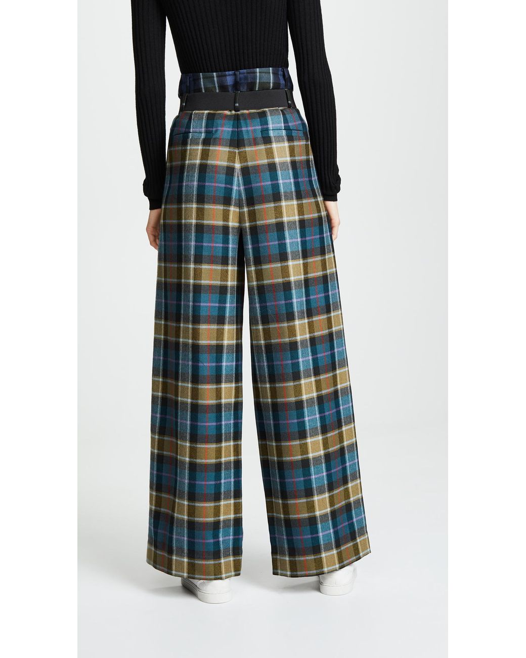 Tibi Tartan Pleated Pants With Belt in Blue Lyst
