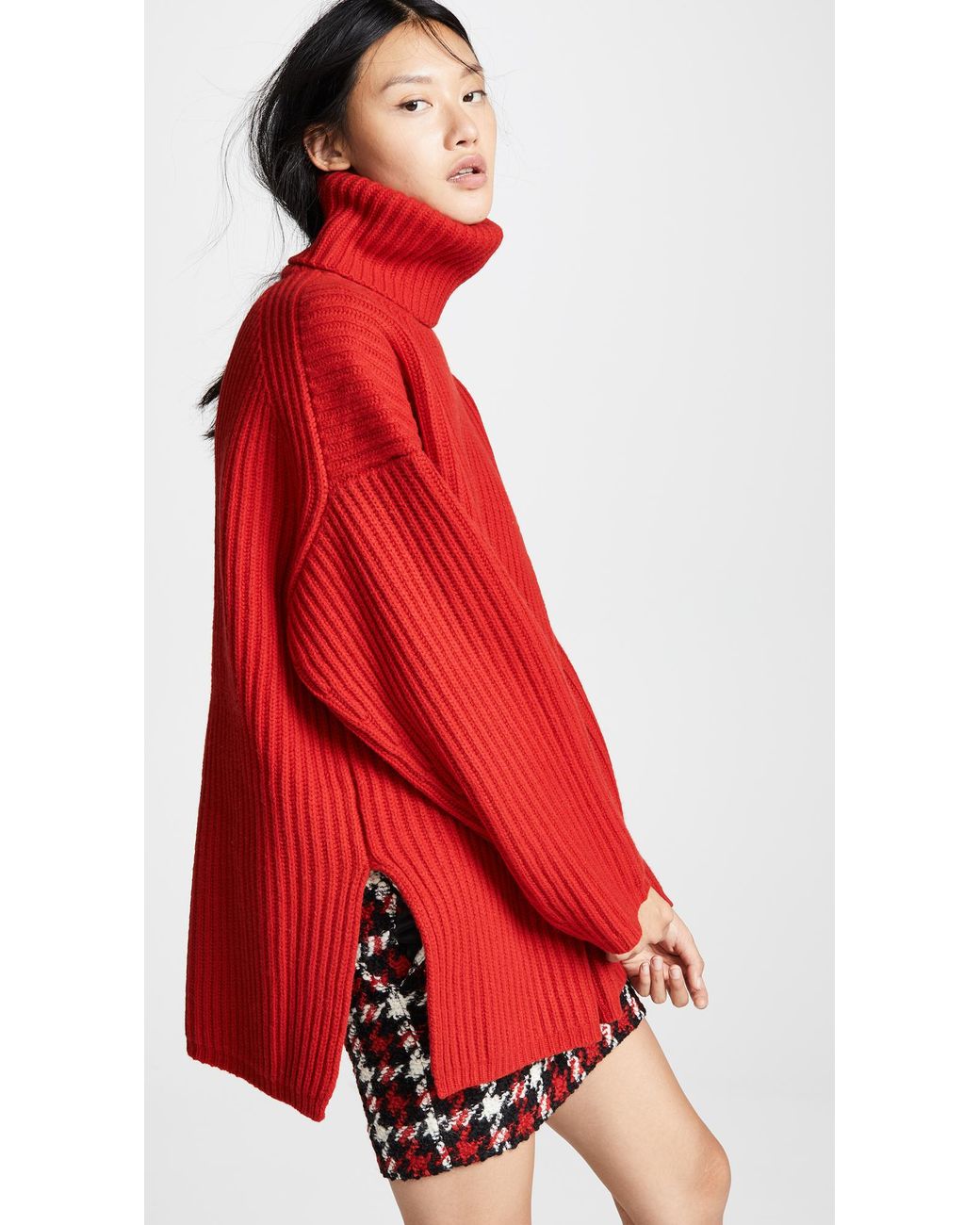 Oversized red top turtleneck sweater