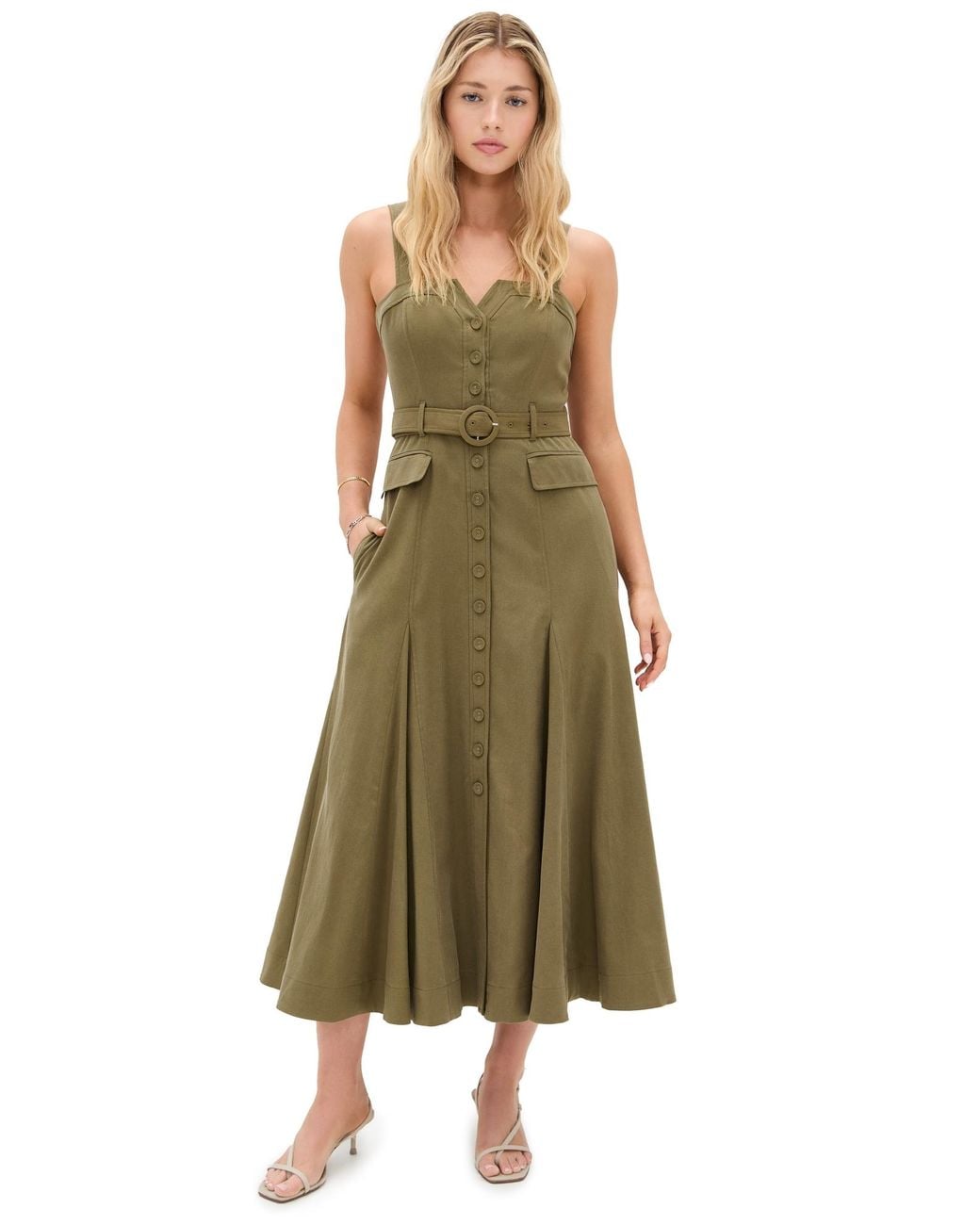 La Ligne Button Down Dress With Belt in Green | Lyst