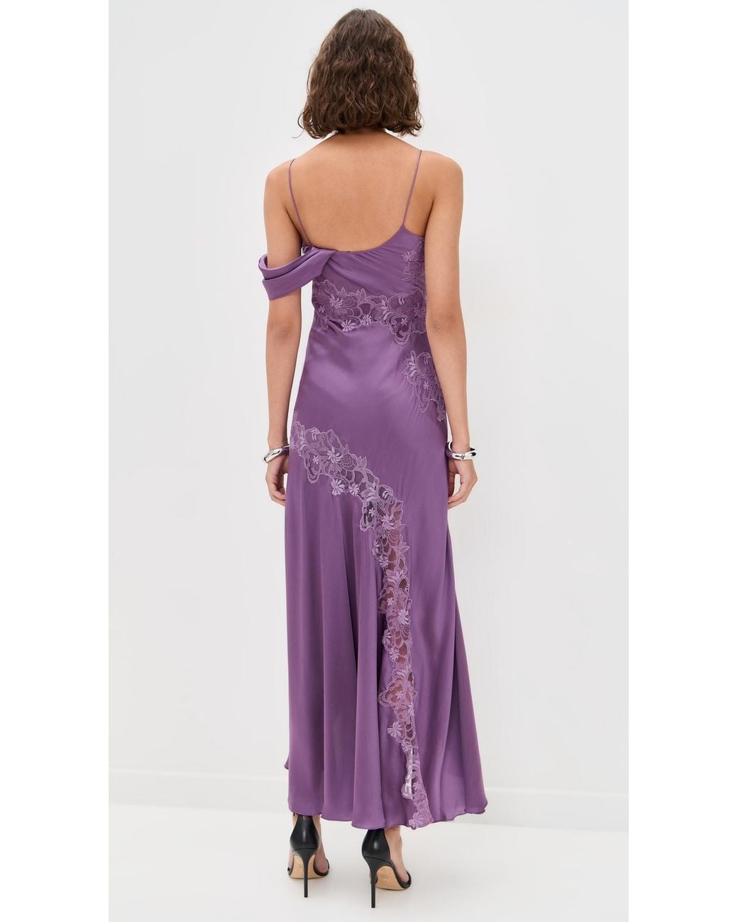 amur reese off-shoulder cascade lace satin maxi dress AMUR - Reese Cascade Lace Gown