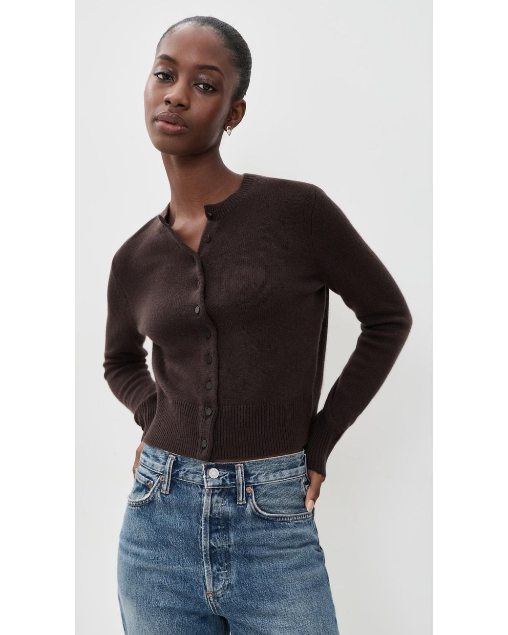 Theory Black Crew Neck Button Down Cardigan