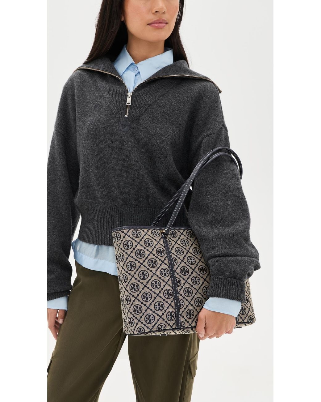 Tory Burch Black T Monogram Small Zip Tote
