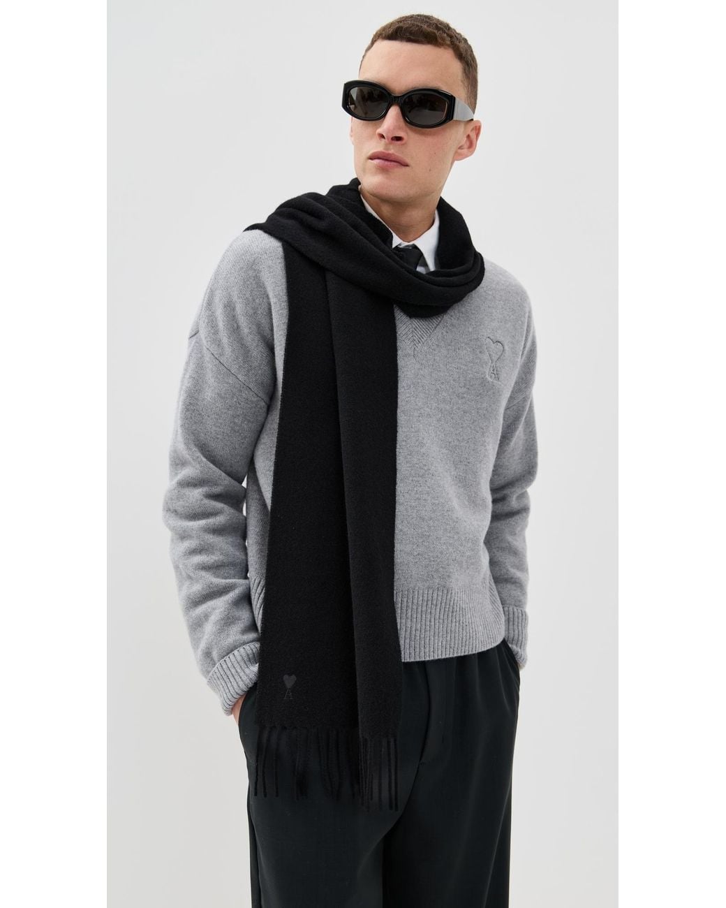 AMI Black Wool Scarf for men