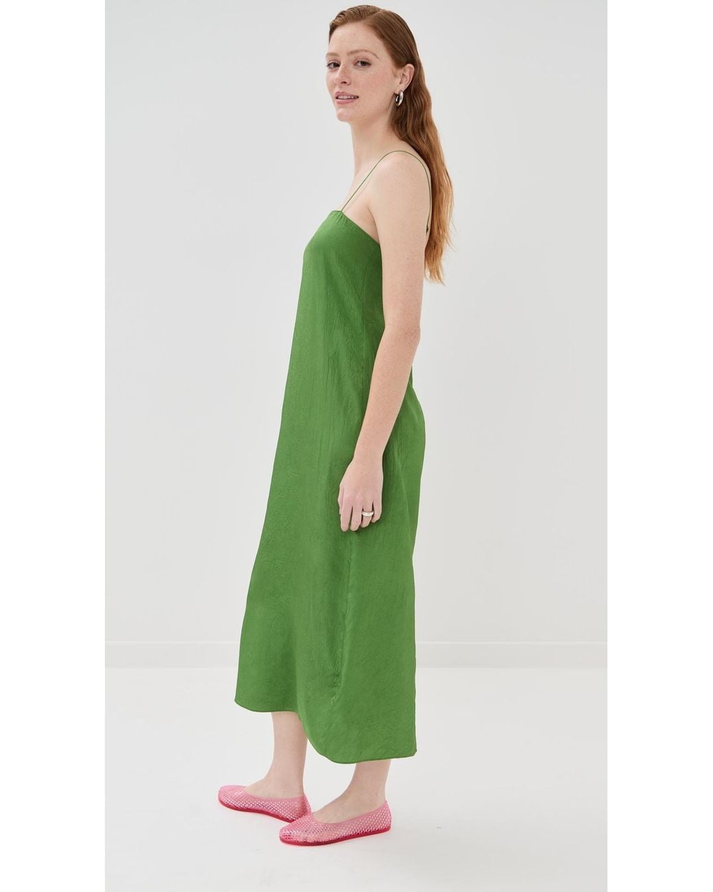 slim fit dress slacks Constantine Maxi Dress in Emerald Green Crinkle Satin  St Frock