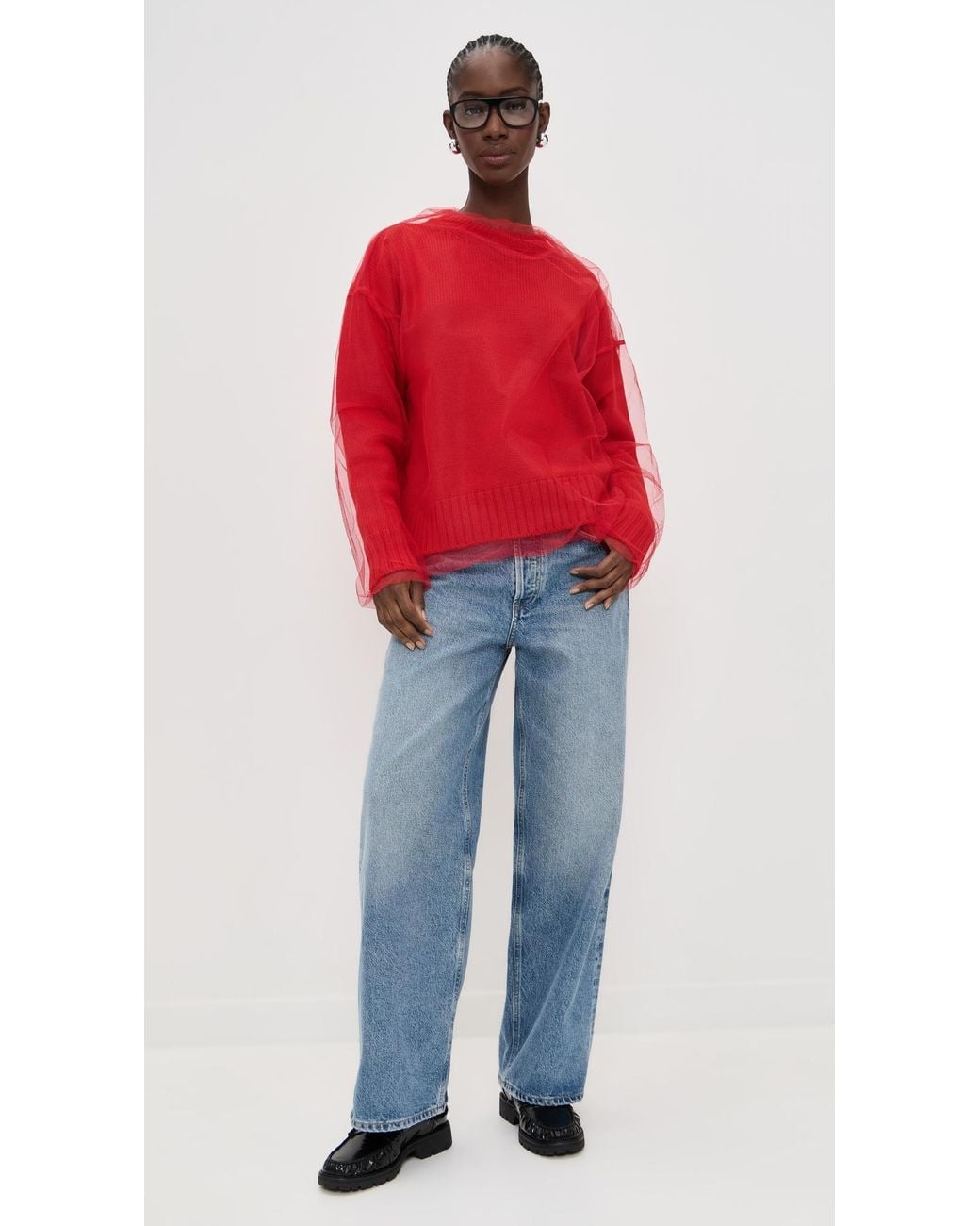MSGM Red Overlay Crewneck Pullover