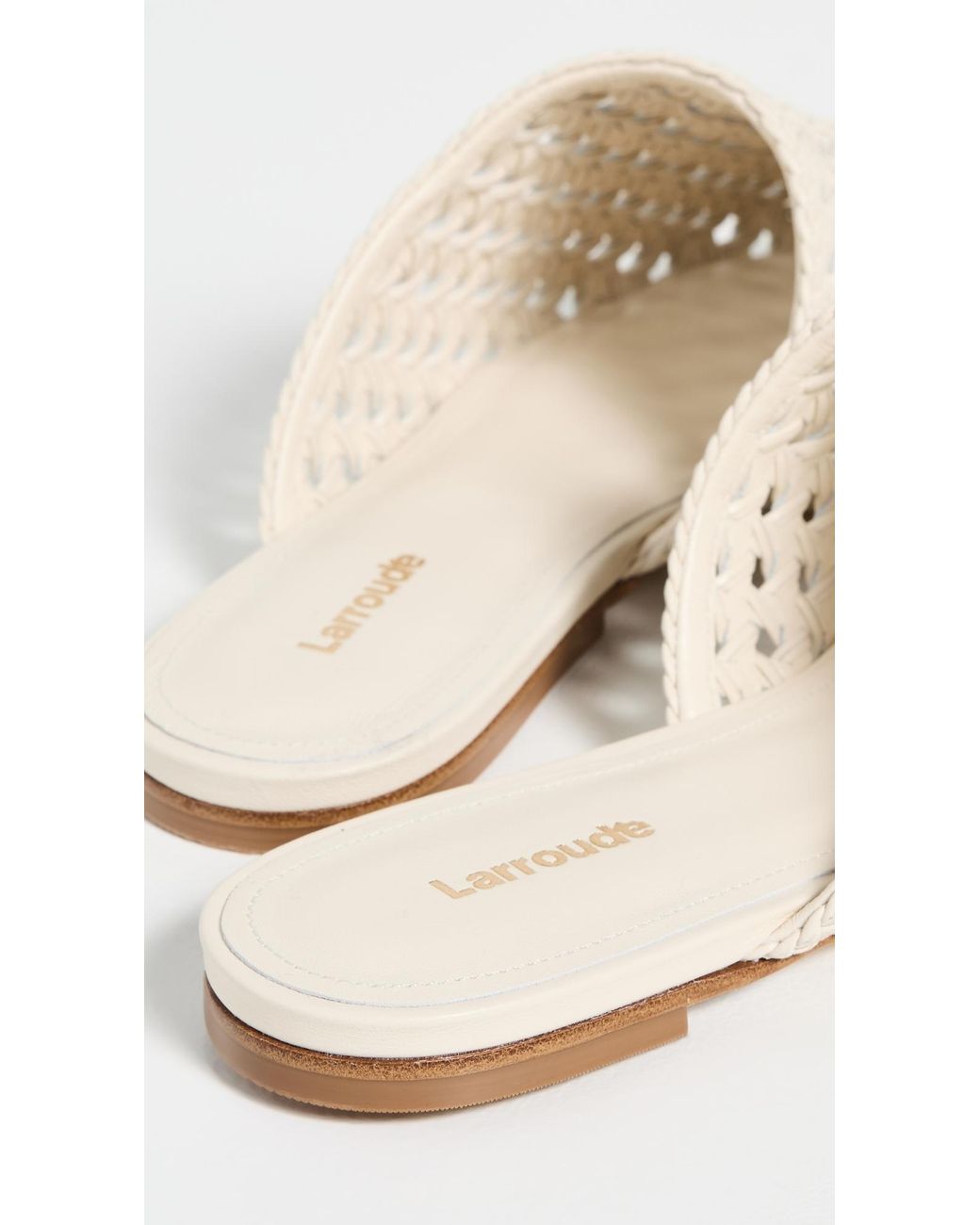 Larroude White Venice Macrame Flat Mules
