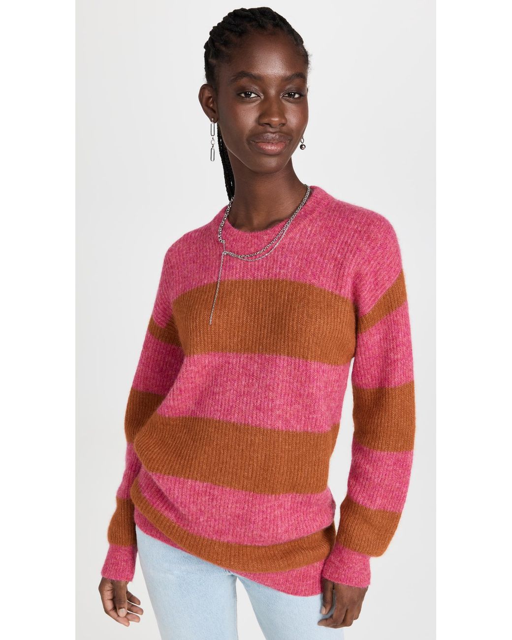 Soft Striped Alpaca Crewneck Sweater 