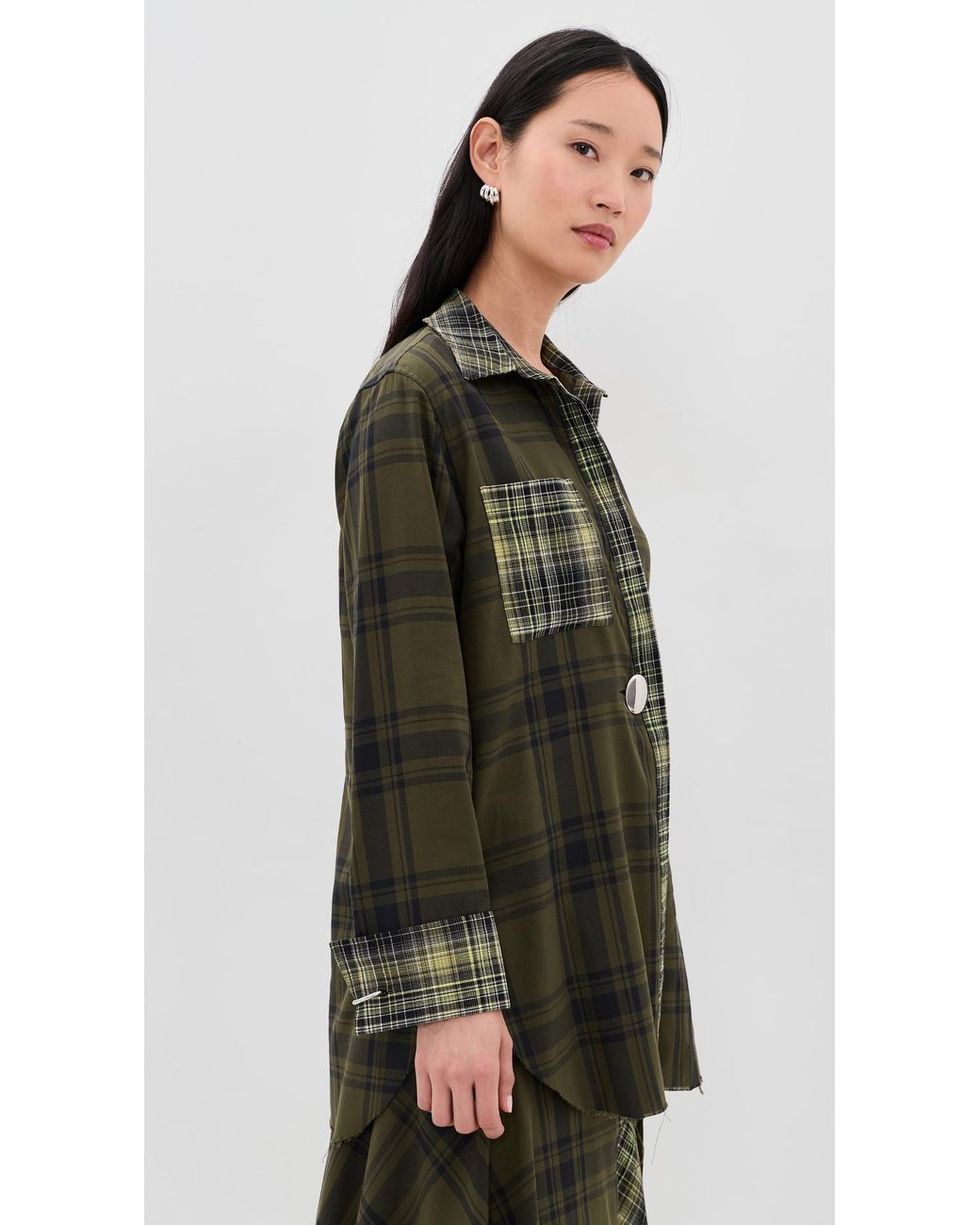 Marques'Almeida Black Plaid Overlapping Front Tailored Button Down Shirt