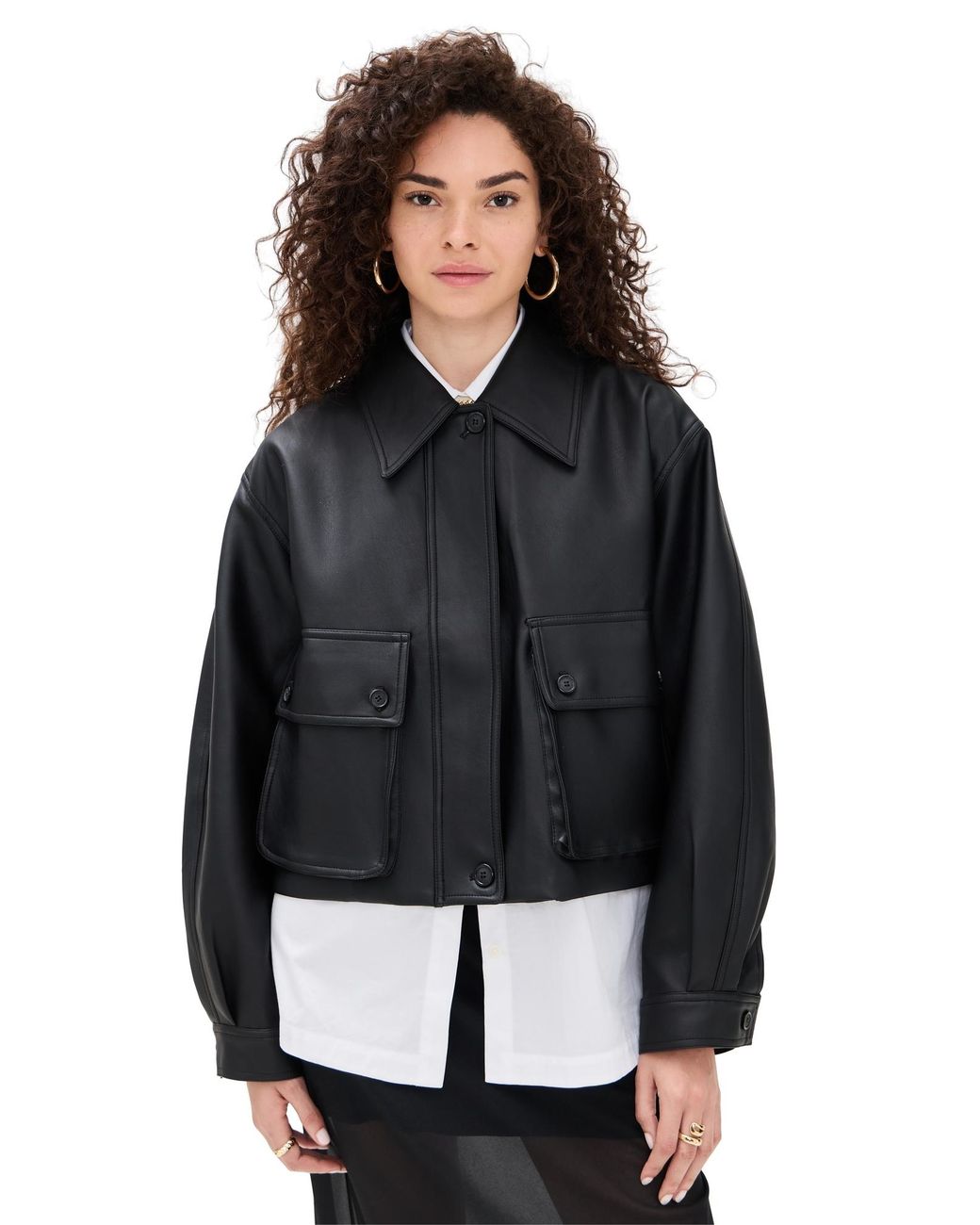 Pixie Market Black Patch Pocket Faux Leather Jacket