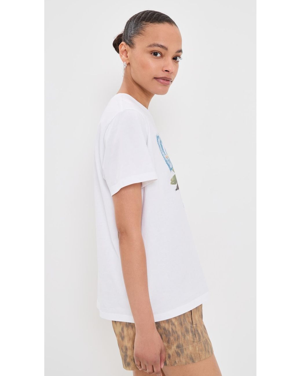 Ganni White Basic Cotton Jersey Strawberry Print Tee