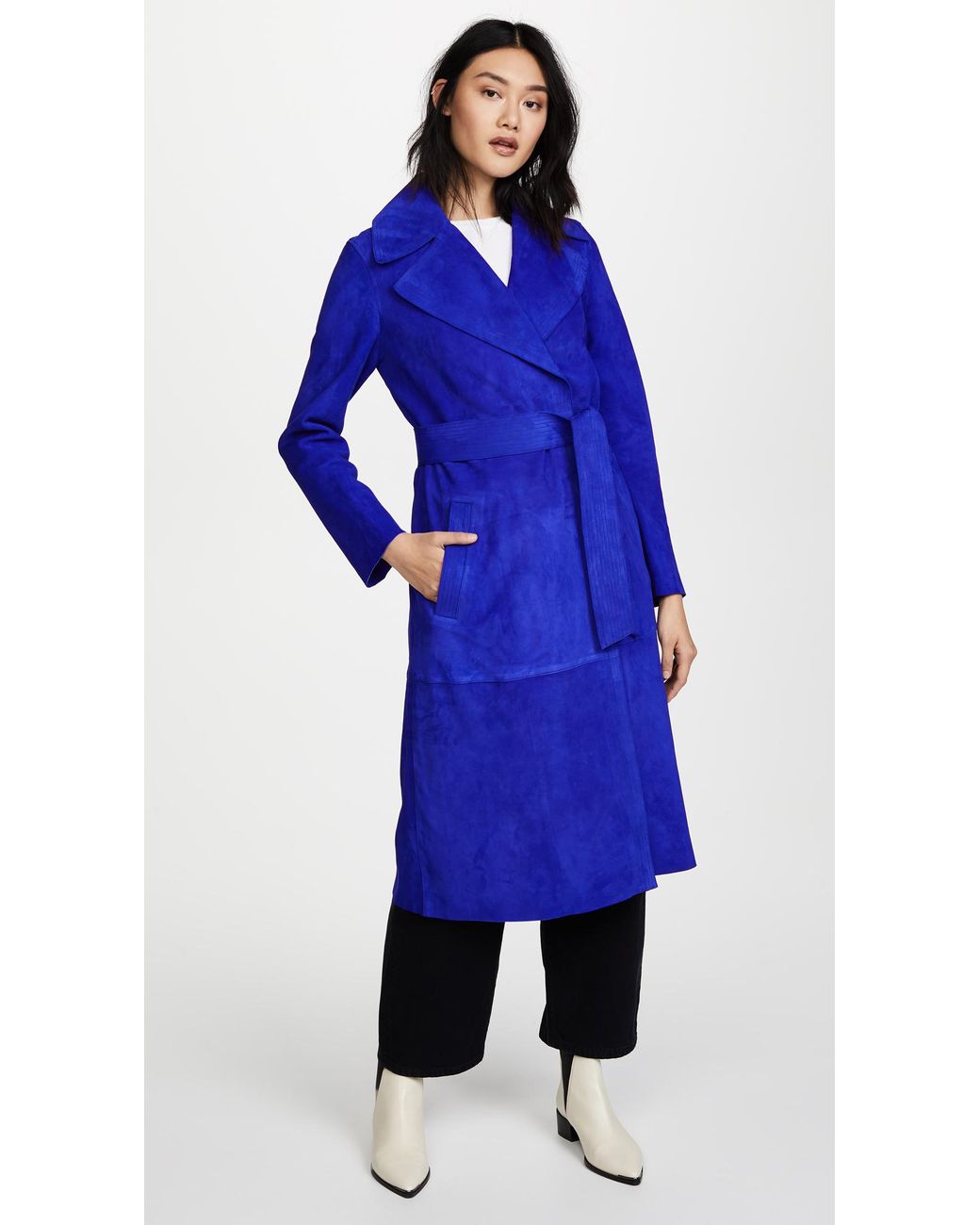 Diane von Furstenberg Suede Trench Coat in Blue | Lyst