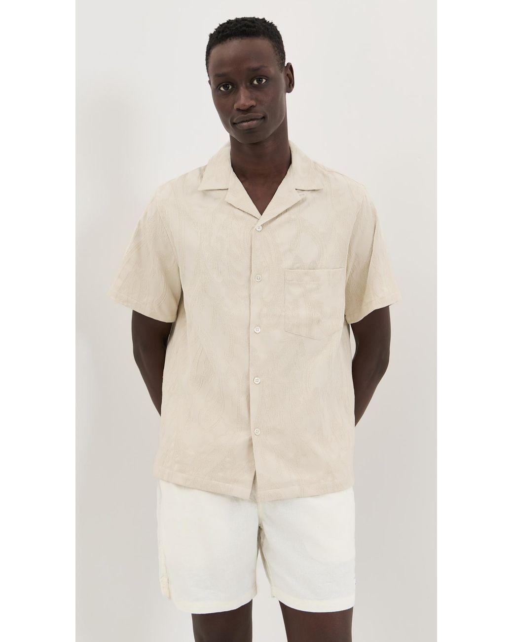 Chaos/バランCPOシャツ　サンド Portuguese Flannel Summer Paisley Camp Collar Shirt in Natural for