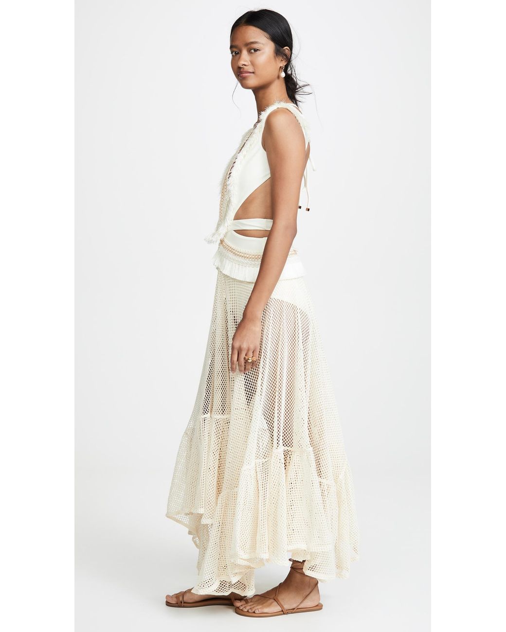 Patbo fringe and mesh cutout maxi hot sale