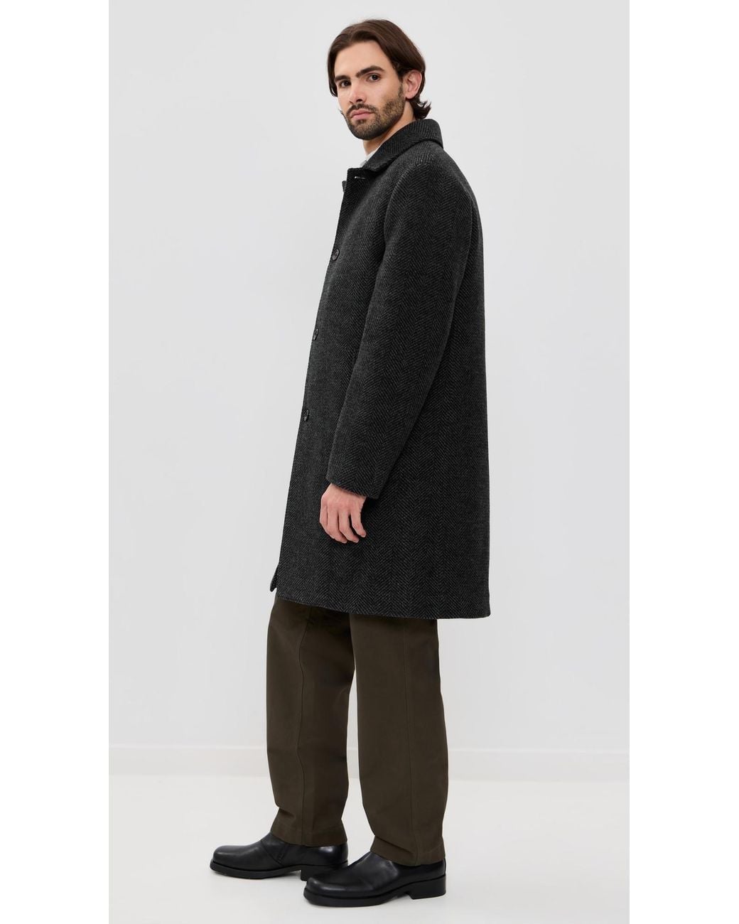 Reigning Champ Black Wool Herringbone Scout Coat for men